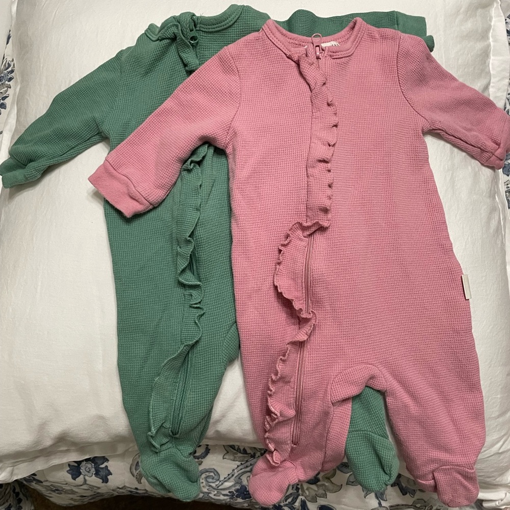Rabbit Bear 0-3 month ruffle footie pajama bundle